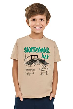 Camiseta Infantil Menino Estampa Skate Elian Bege