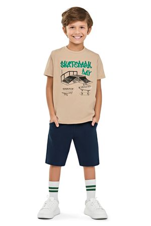Camiseta Infantil Menino Estampa Skate Elian Bege