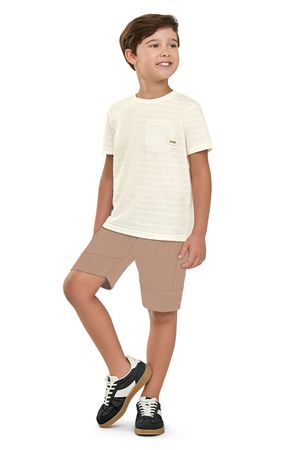 Conjunto Infantil Menino Malha Rajada Elian Bege