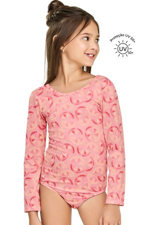 Maiô Infantil Menina Manga Longa Proteção UV Elian Rosa