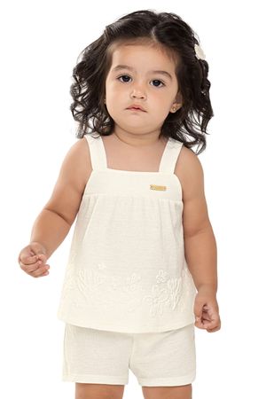 Conjunto Bebê Menina Malha Tricô Corais Colorittá Bege