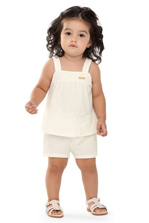 Conjunto Bebê Menina Malha Tricô Corais Colorittá Bege