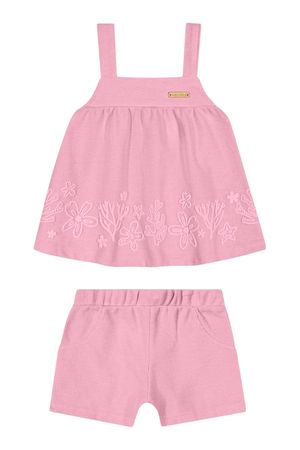 Conjunto Bebê Menina Malha Tricô Corais Colorittá Rosa