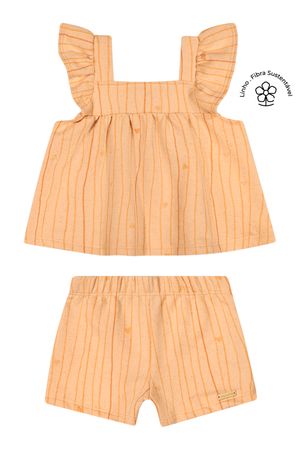 Conjunto Bebê Menina Moletom Linho Colorittá Laranja