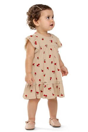 Vestido Bebê Menina Cerejinhas Colorittá Marrom