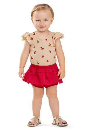 Conjunto Bebê Menina Cereja Com Calcinha Colorittá Marrom