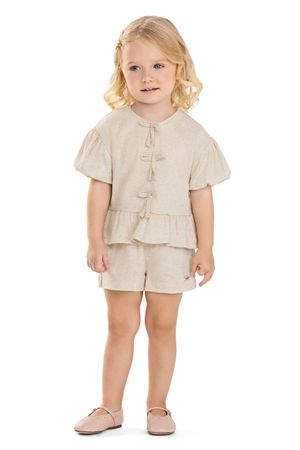 Conjunto Infantil Menina Laços Linho Colorittá Bege
