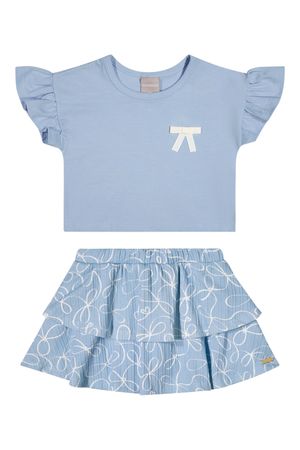 Conjunto Infantil Menina Laços Babado Colorittá Azul