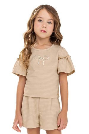 Conjunto Infantil Menina Laço de Pérolas Colorittá Bege