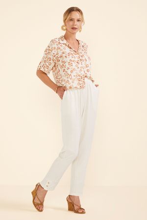 Calça Feminina Viscolinho Botões Marialícia Bege