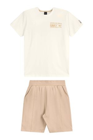 Conjunto Juvenil Menino Estampa Street Beats Bege