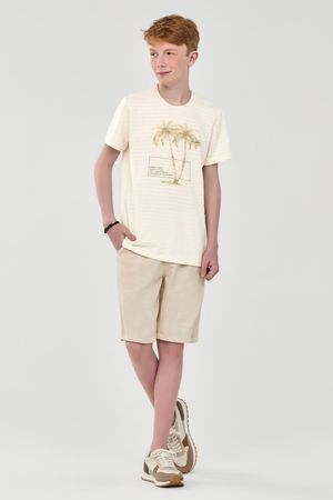 Camiseta Juvenil Menino Moletinho Linho Beats Bege