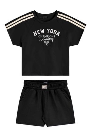 Conjunto Curto Juvenil Menina Esportivo Beats Preto