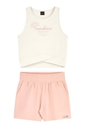 Conjunto Juvenil Menina Cropped Transpasse Beats Bege