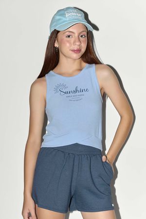 Conjunto Juvenil Menina Cropped Transpasse Beats Azul