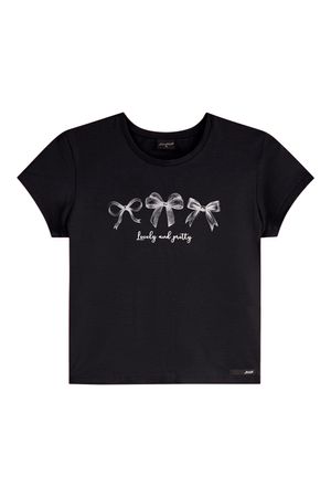 Blusa Juvenil Menina Cotton Laços Beats Preto