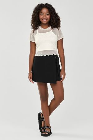 Short Saia Juvenil Com Detalhe Fivela Beats Preto