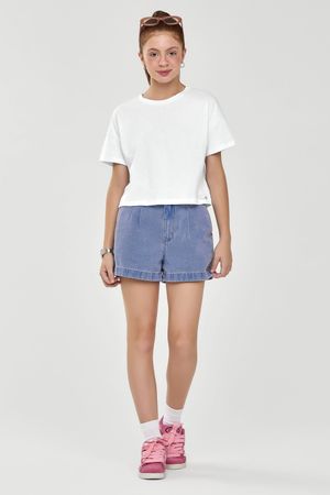 Blusa Juvenil Menina Meia Malha Básica Beats Branco