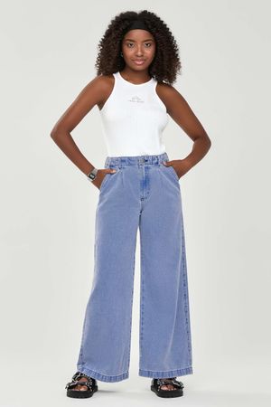 Calça Wide Leg Juvenil Menina Jeans Beats Azul