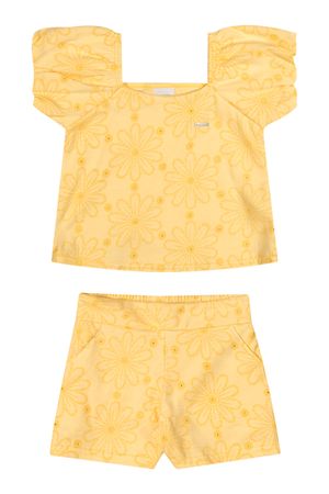 Conjunto Infantil Menina Floral Devorê Elian Amarelo