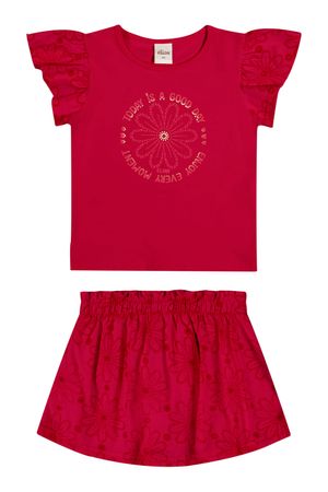 Conjunto Infantil Menina Estampa em Puff Elian Vermelho