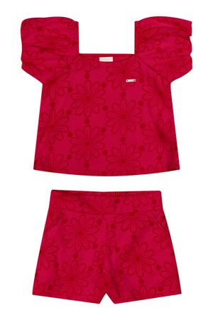 Conjunto Infantil Menina Floral Devorê Elian Vermelho