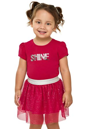 Conjunto Curto Infantil Menina Com Tule Elian Vermelho