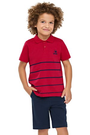 Conjunto Infantil Menino Polo Listrado Elian Vermelho