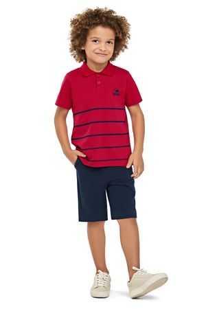Conjunto Infantil Menino Polo Listrado Elian Vermelho