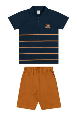 Conjunto Infantil Menino Polo Listrado Elian Azul