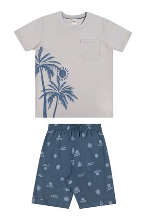 Conjunto Infantil Menino Tropical Com Bolso Elian Cinza