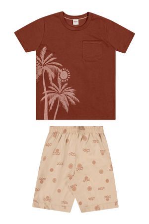 Conjunto Infantil Menino Tropical Com Bolso Elian Marrom