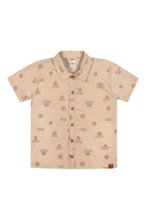 Camisa Manga Curta Infantil Menino Tropical Elian Bege