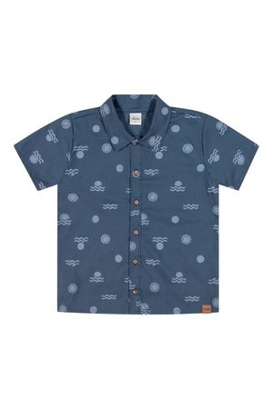 Camisa Manga Curta Infantil Menino Tropical Elian Azul