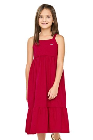 Vestido Midi Infantil Menina Devorê Floral Elian Vermelho