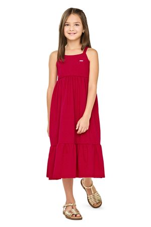 Vestido Midi Infantil Menina Devorê Floral Elian Vermelho