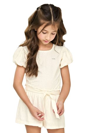 Conjunto Infantil Menina Devorê Floral Elian Bege