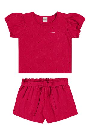 Conjunto Infantil Menina Devorê Floral Elian Vermelho