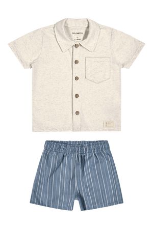 Conjunto Bebê Menino Social Listras Colorittá Bege