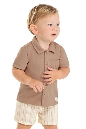 Conjunto Bebê Menino Social Listras Colorittá Marrom