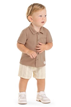Conjunto Bebê Menino Social Listras Colorittá Marrom
