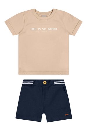 Conjunto Curto Infantil Menino Bordado Colorittá Marrom