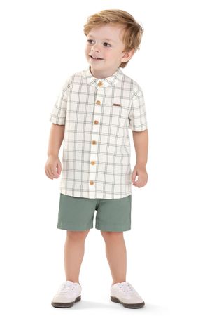 Conjunto Infantil Menino Camisa Xadrez Colorittá Bege