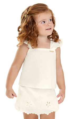 Conjunto Infantil Menina Bordado Vazado Colorittá Bege