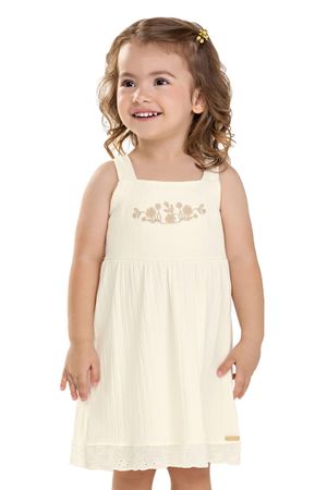 Vestido Infantil Menina Canelado Bordado Colorittá Bege