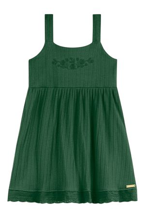 Vestido Infantil Menina Canelado Bordado Colorittá Verde