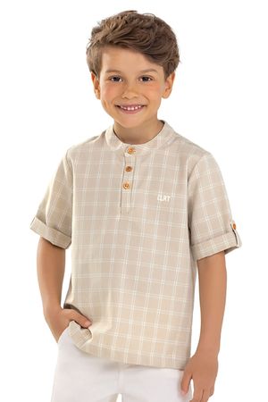 Camisa Infantil Menino Gola Padre Xadrez Colorittá Marrom
