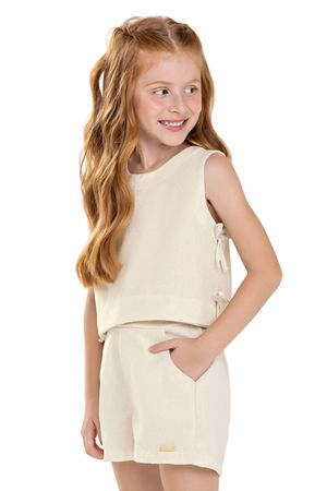 Conjunto Infantil Menina Foil Laços Colorittá Bege