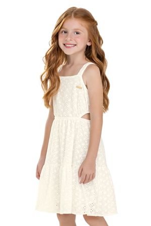 Vestido Infantil Menina Bordado Vazado Colorittá Bege
