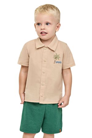 Conjunto Infantil Menino Social Com Bordado Elian Bege